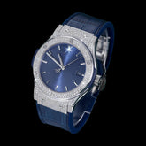 Blue Dial Moissanite Watch – Premium Leather Strap Urban Luxury Style
